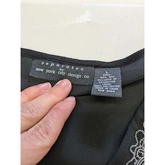 Separates 100% Silk Black Sheer 90s Y2K Witchy Top Whimsigoth Embellished Large - Picture 9 of 13